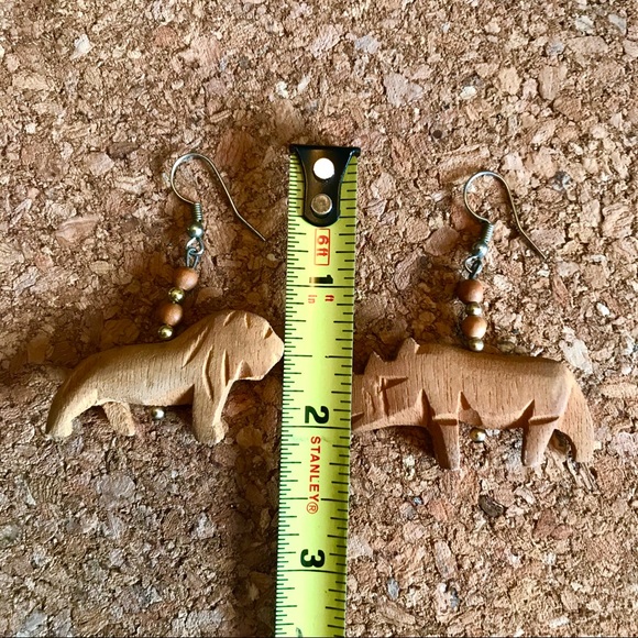 Vintage African Hand Carved Wooden Earrings - Picture 3 of 5